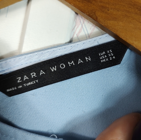 Zara Woman Light Blue Cold Shoulder Dress XS Ruffle - Picture 6 of 11